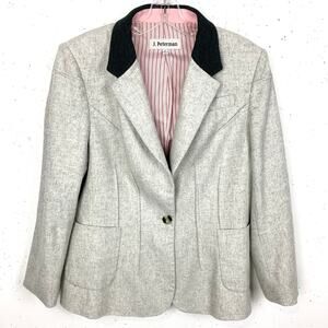 J.Peterman Wool Blend Blazer One Button Notch Collar Light Gray Black Size 14